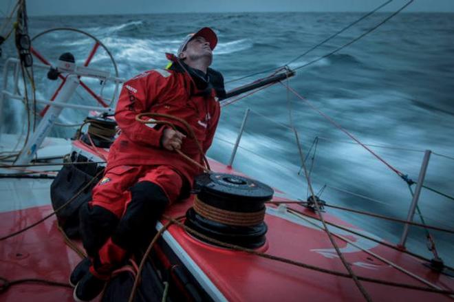 Onboard Dongfeng Race Team - Kevin Escoffier trimming along the ice exclusion zone - Leg 7 to Lisbon - Volvo Ocean Race © Yann Riou / Dongfeng Race Team